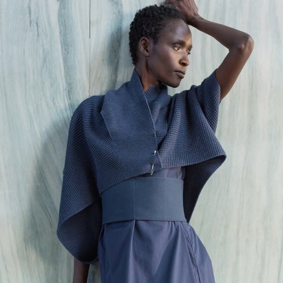 Dramatic Blue Cardigan with Cape-Like Sleeves